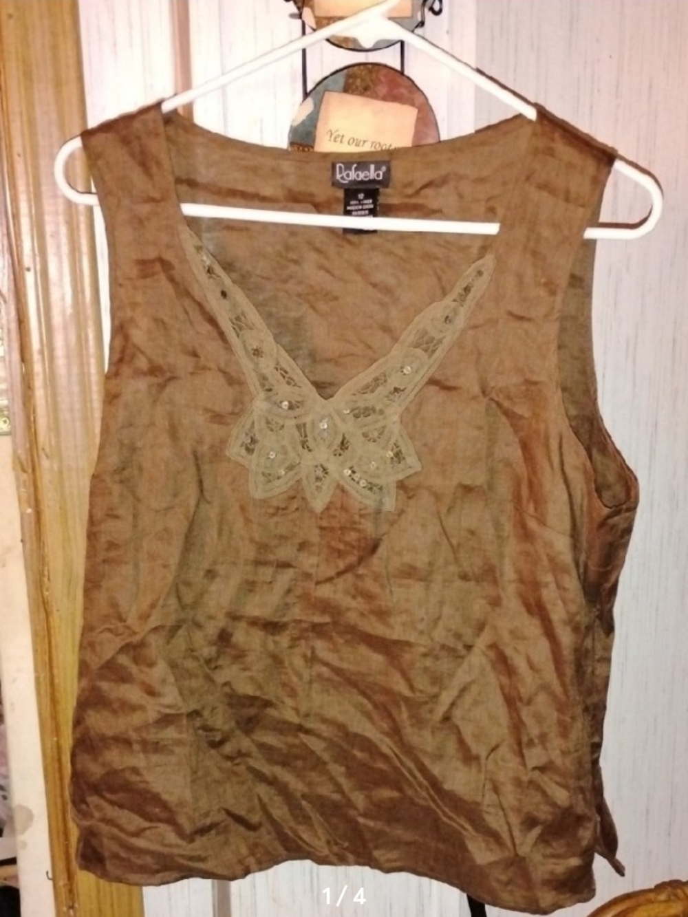 Rafaella Brown Sleeveless V-Neck Embroidered Camisole